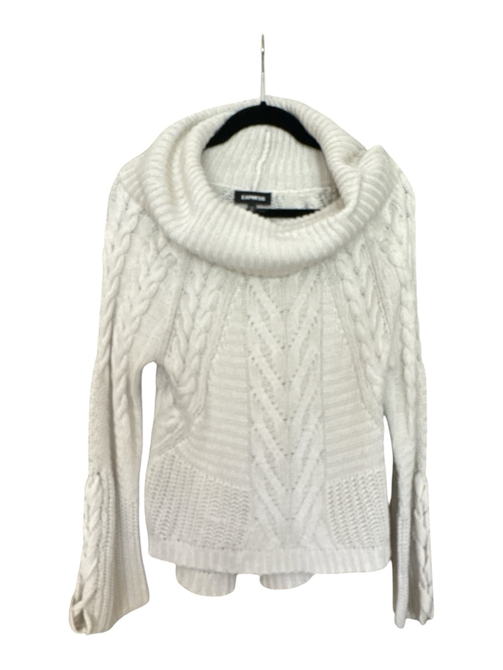 Express Cable Knit Cowl Neck Sweater - White